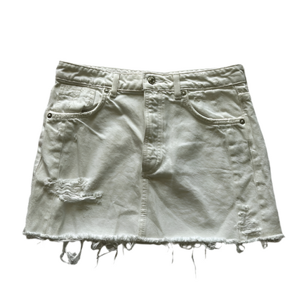 Distressed White Denim Mini Skirt