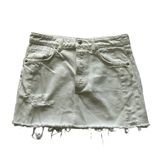 Distressed White Denim Mini Skirt