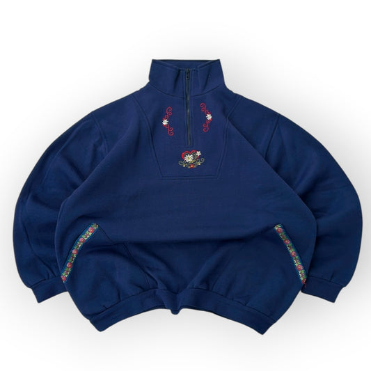 Vintage 1/4 Zip embroidered flowers sweatshirt