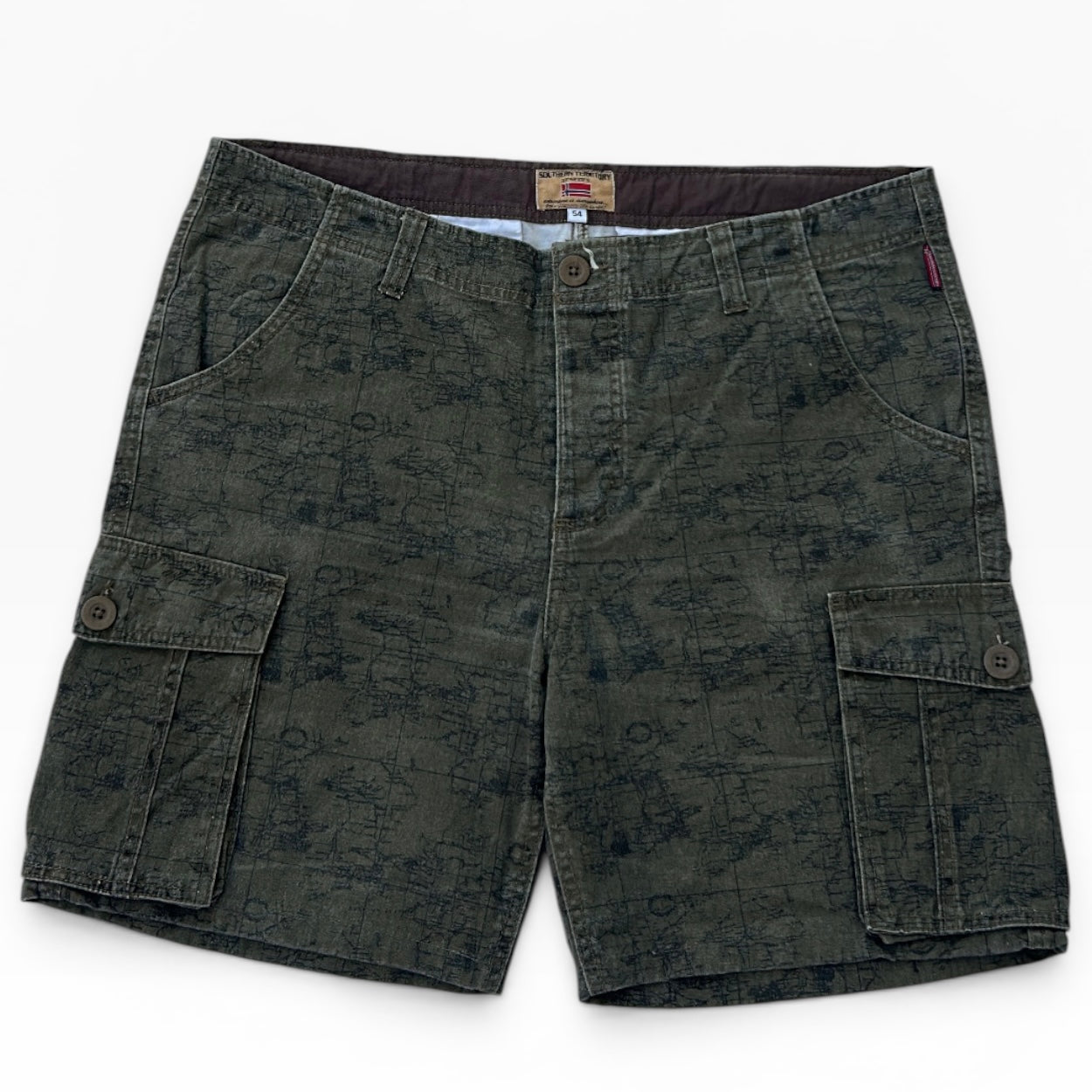 Southern territory khaki cargo bermuda shorts