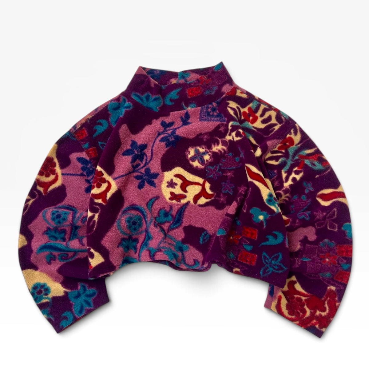Vintage colourblock patterned fleece (waist length / wide fit) turtleneck