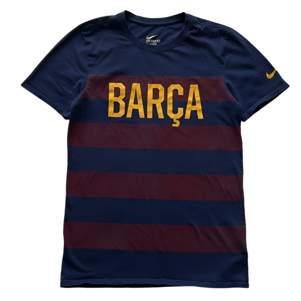 Vintage Nike FC Barcelona “BARÇA” Tee – Claret & Blue Stripes – The Nike Tee Tag