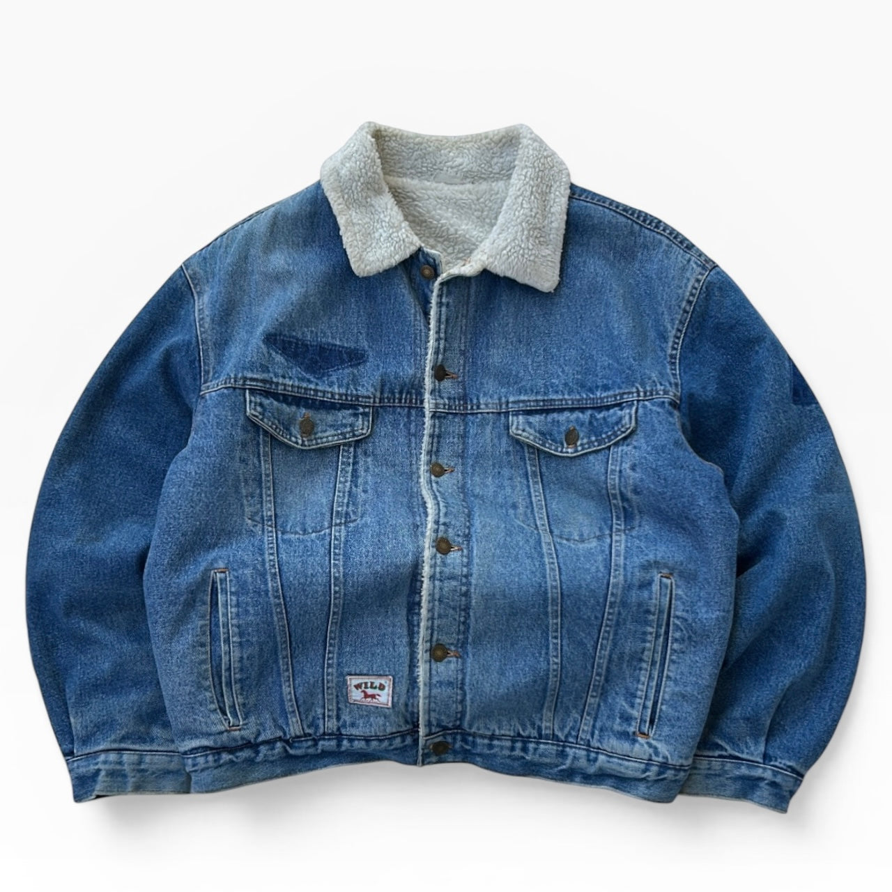 Mid wash denim sherling inside fuzz jacket