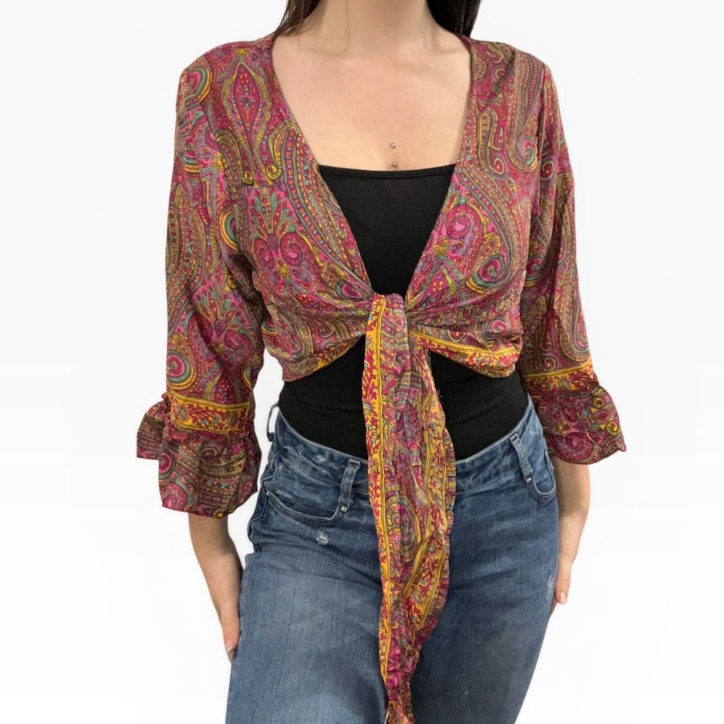 Dead stock retro warm tones coloublock tie top