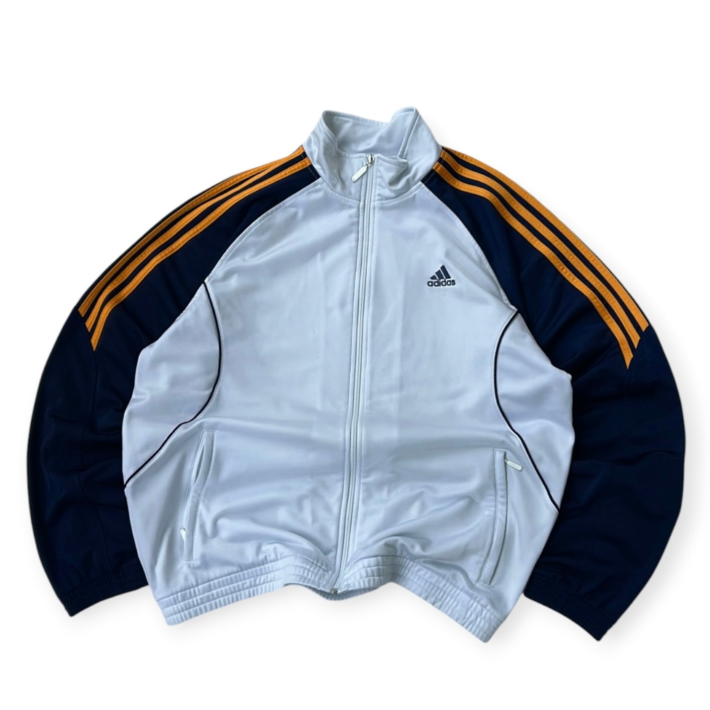 Adidas vintage three stripe yellow x navy jacket