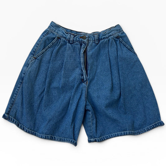 Denim high waisted vintage pleated bermuda shorts