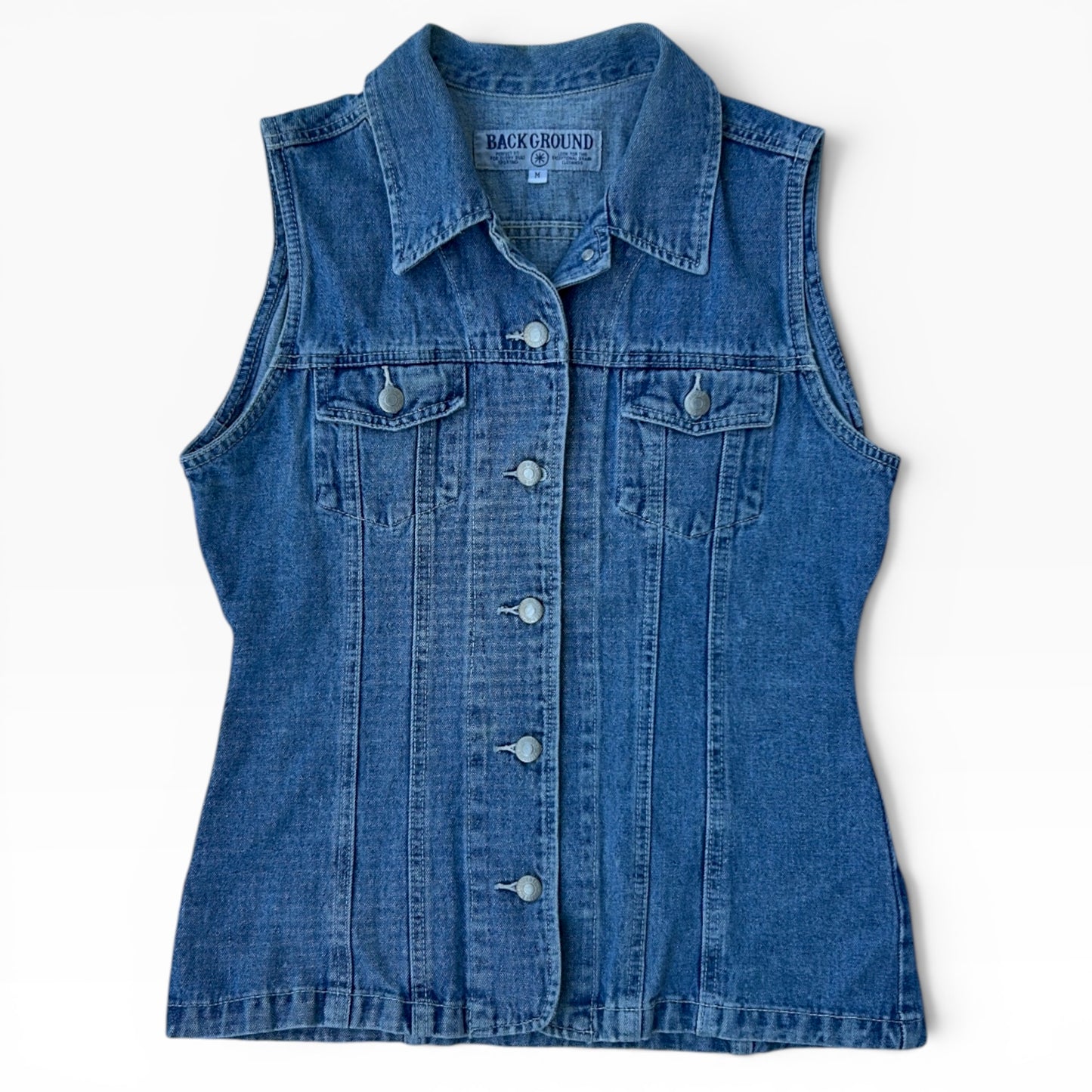 Back ground vintage light wash vest denim jacket