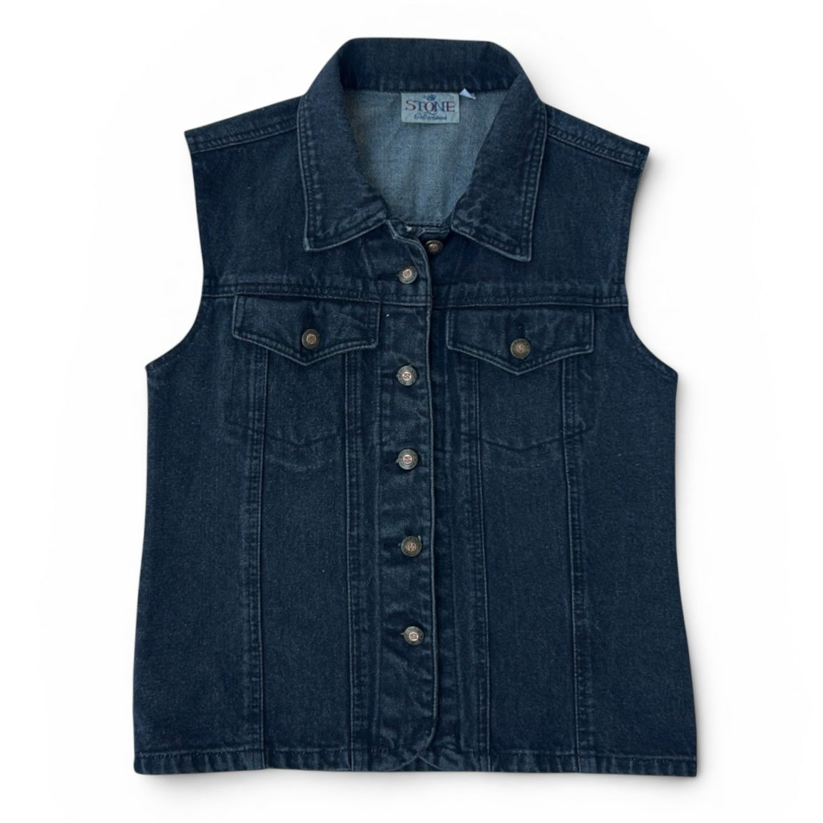 STONE black vintage denim vest jacket