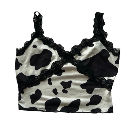 Lace Trim Cow Print Cami