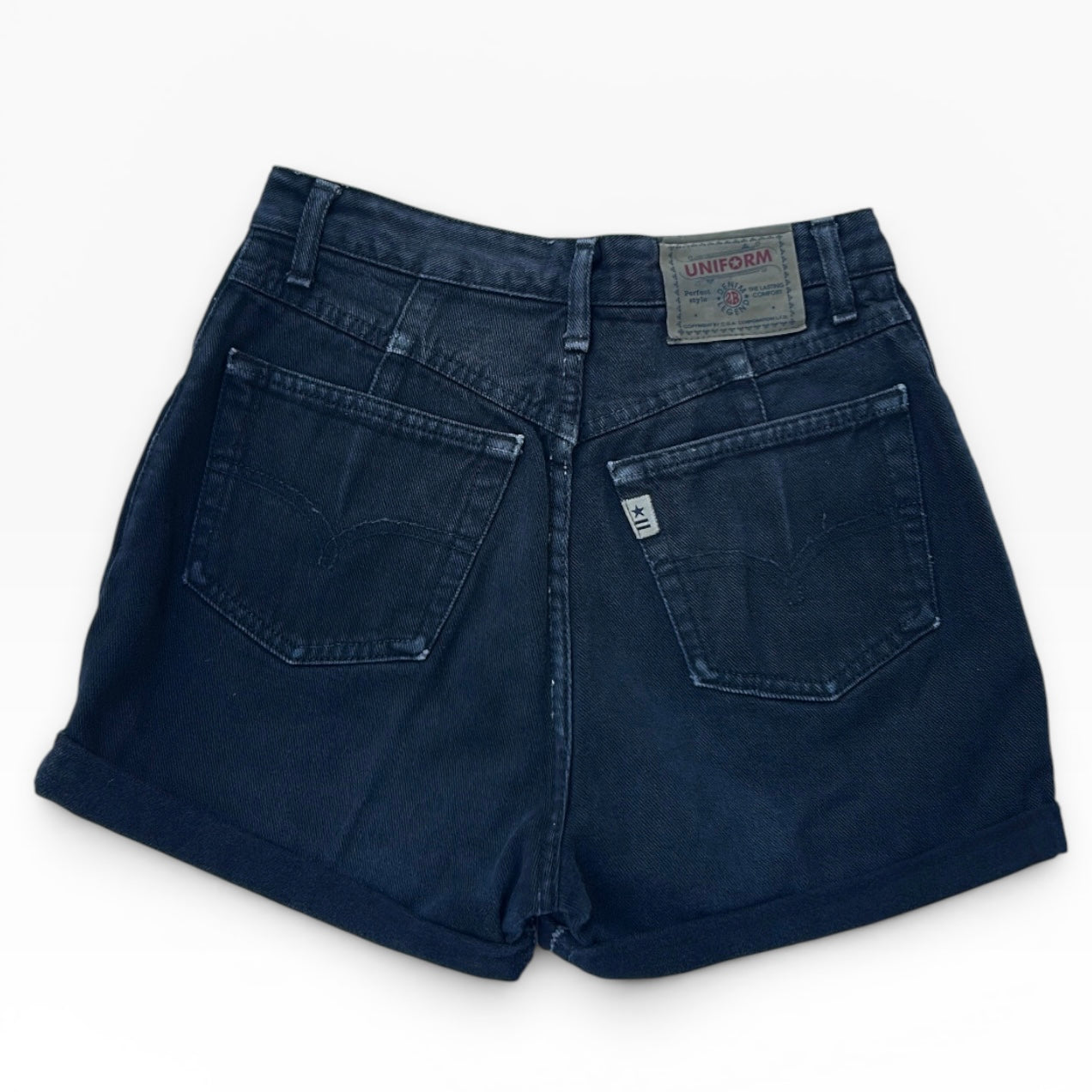 Uniform high waisted black denim shorts