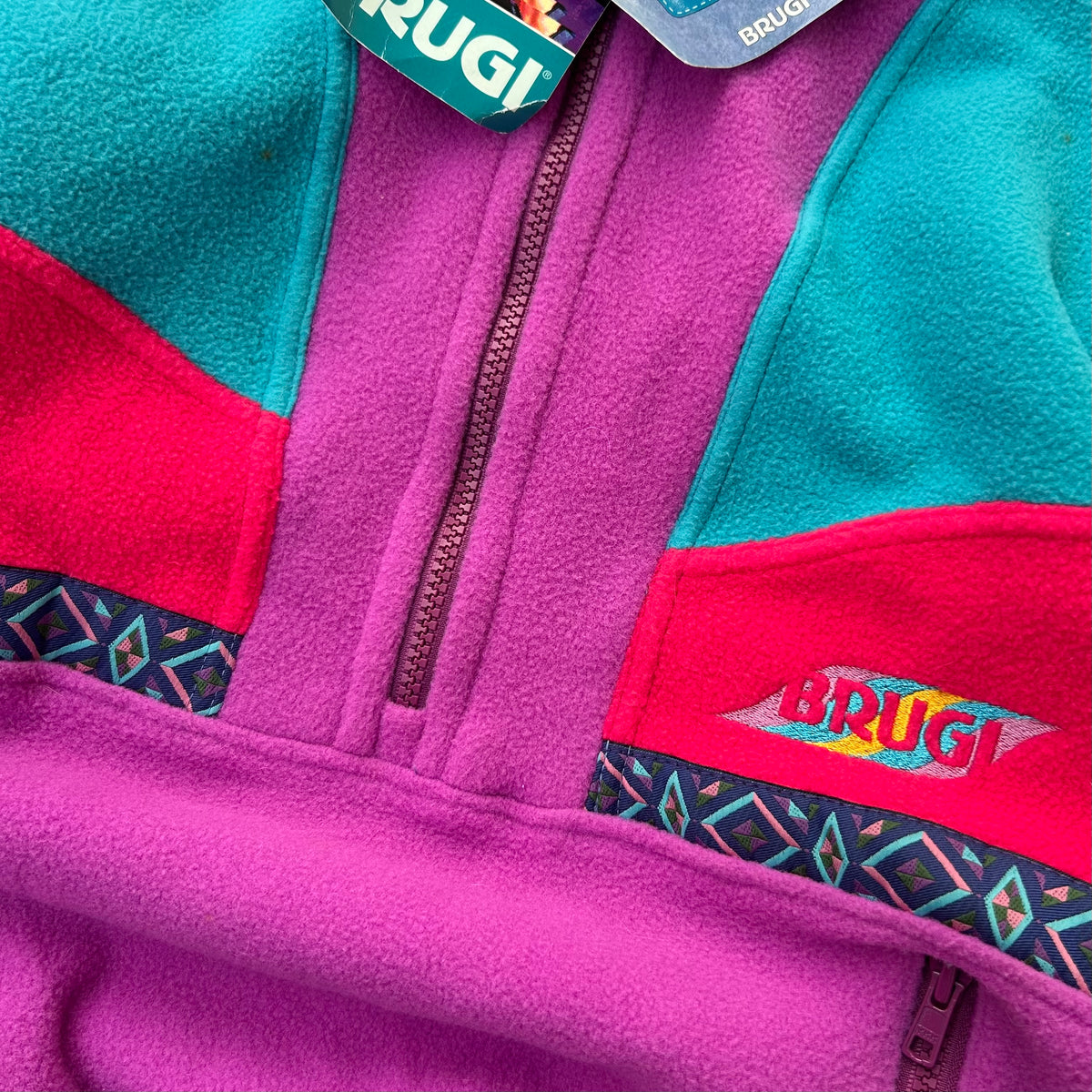 1/4 Zip Brugi cropped 3/4 sleeve colourful fleece