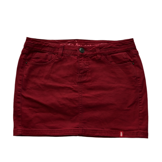 edc Berry Red Mini Elastic Denim Skirt
