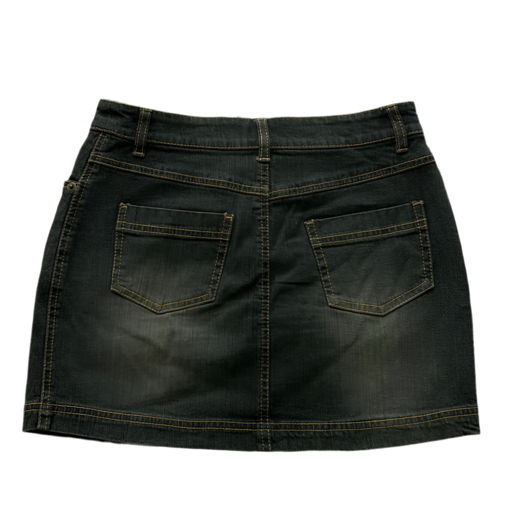 Washed Out Effect Elastic Denim Mini Skirt