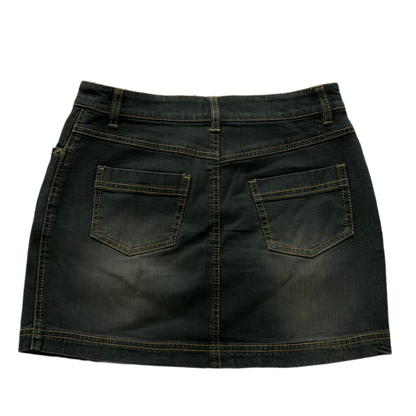 Washed Out Effect Elastic Denim Mini Skirt