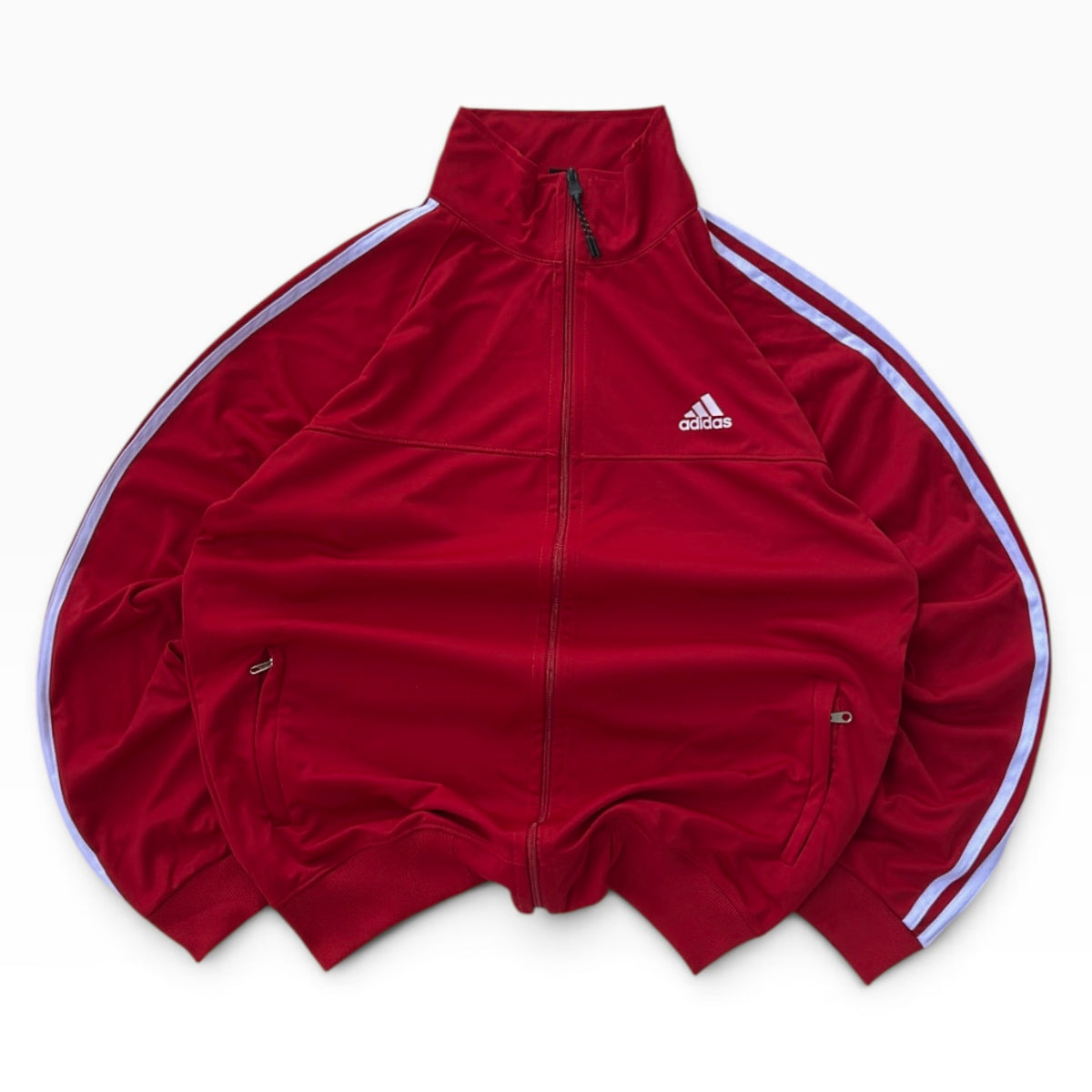 Adidas three stripe hot red full zip track jacket