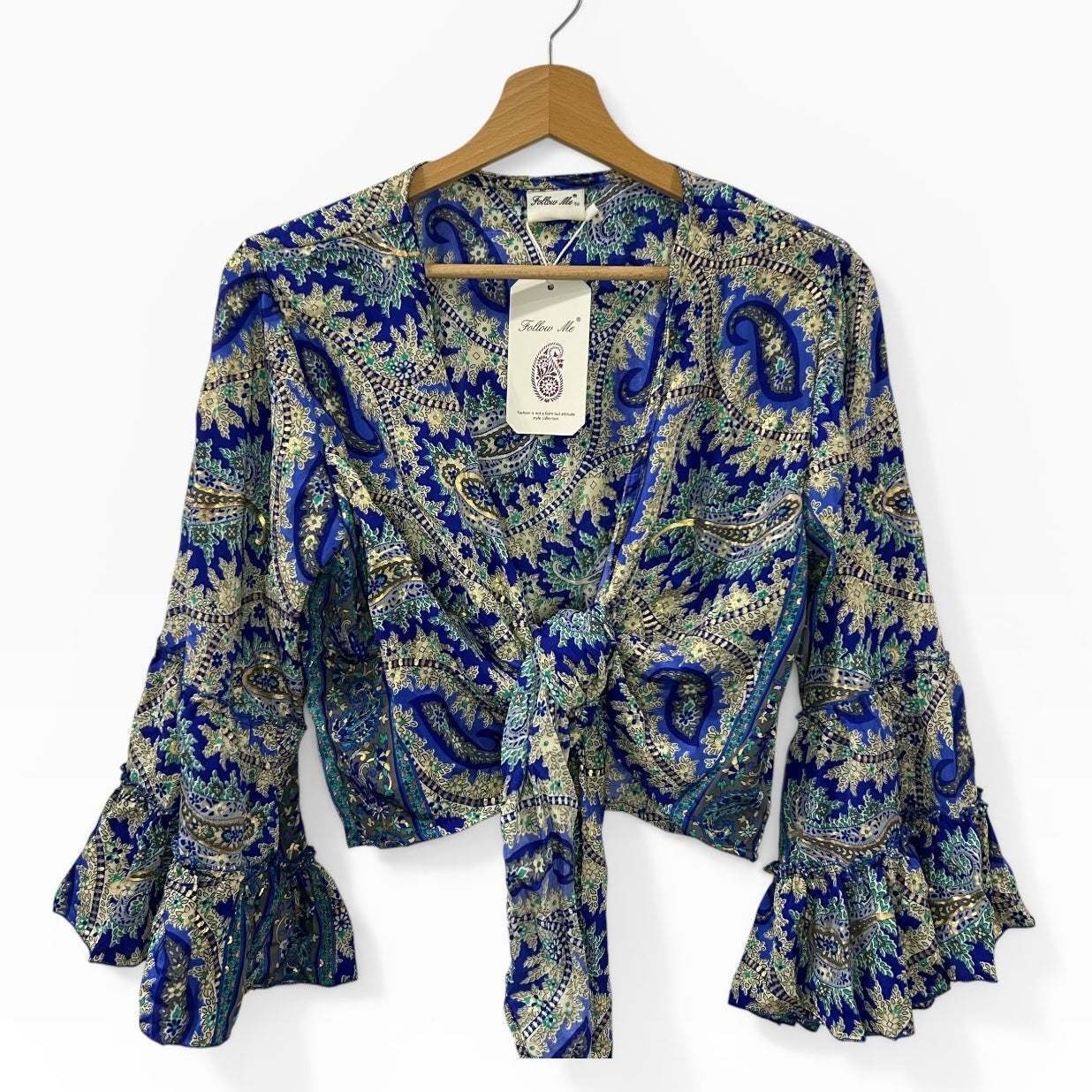 Dead stock retro coloublock royal blue x gold  tie top
