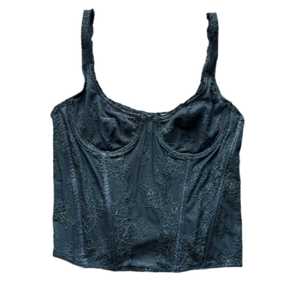 Blue Lace Trim Corset Top