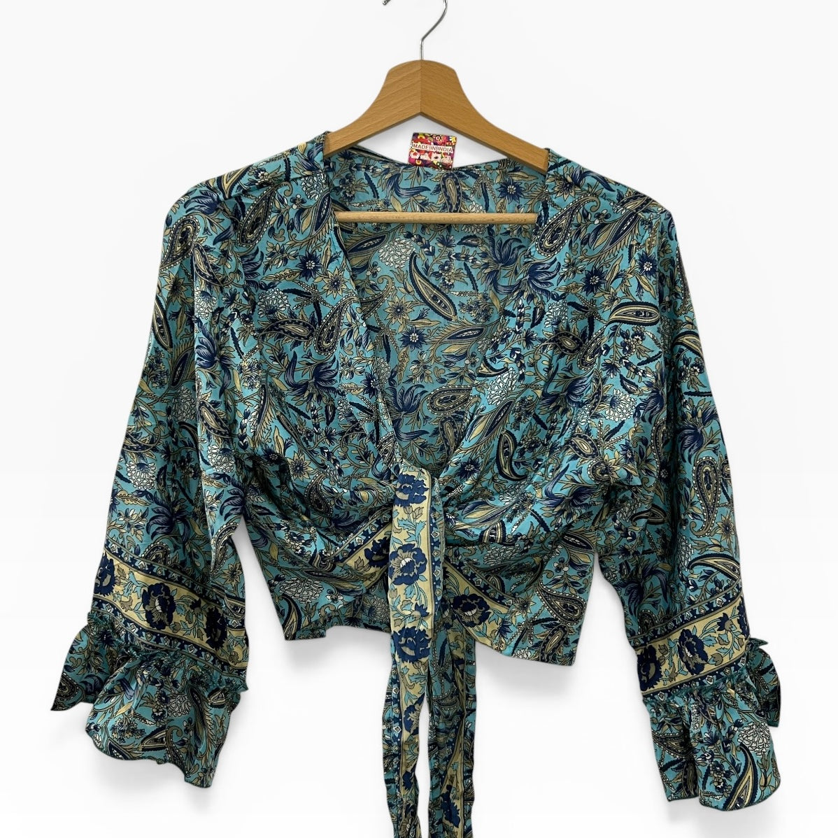 Dead stock retro coloublock blue tie top