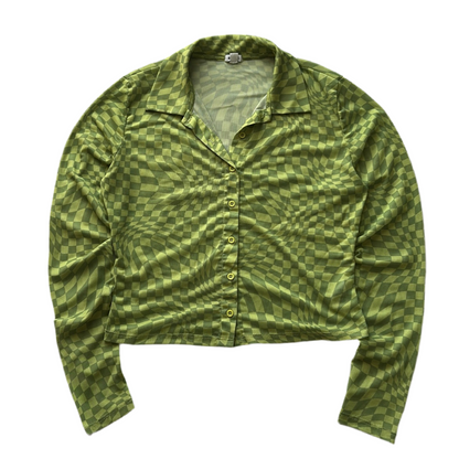GARAGE Long-Sleeve Button-Up Mesh Top