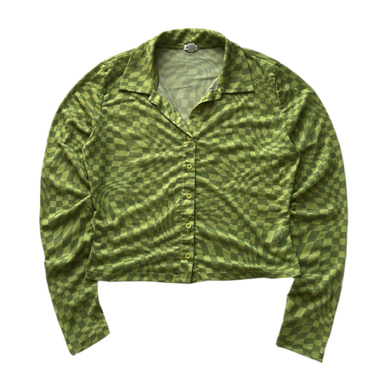 GARAGE Long-Sleeve Button-Up Mesh Top