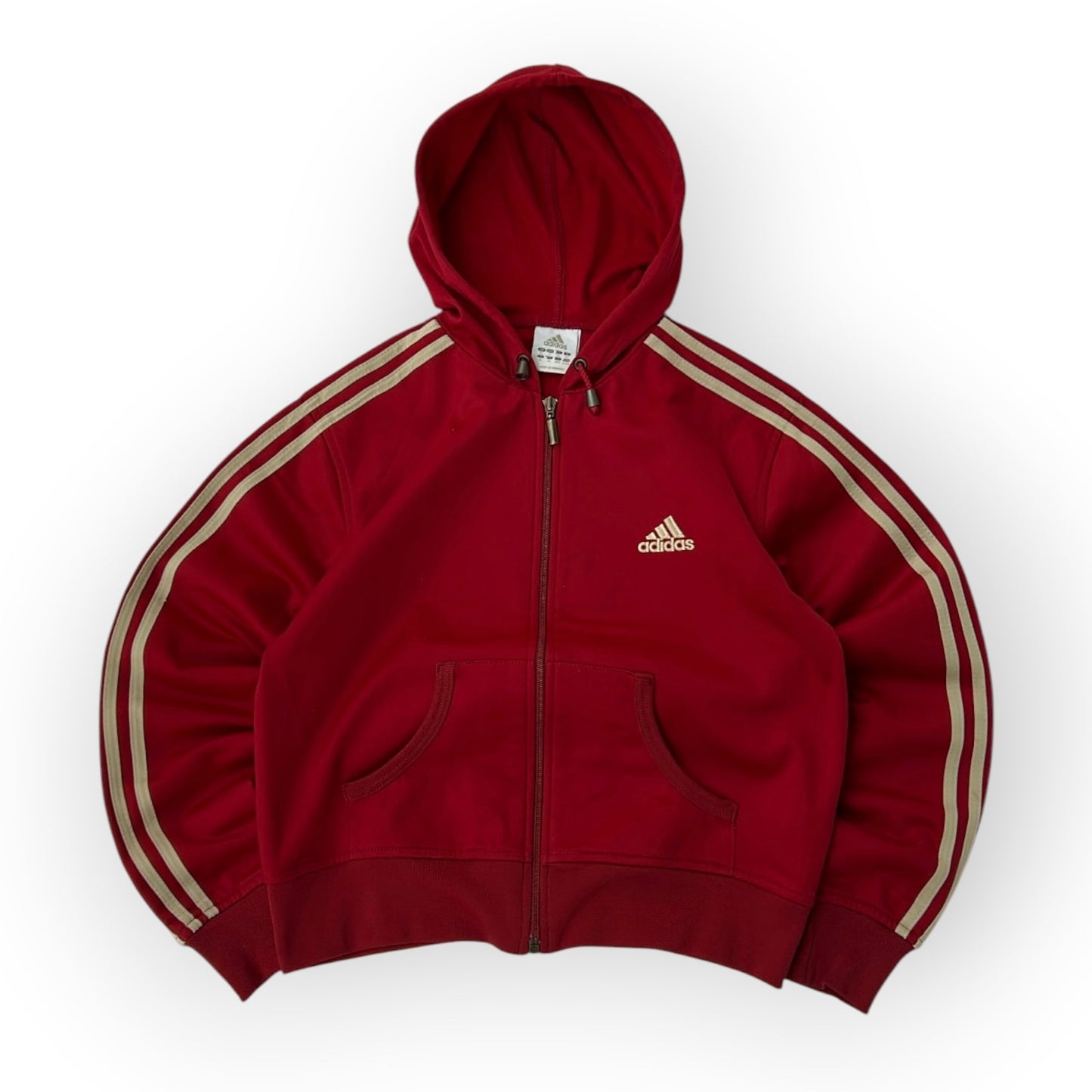 Adidas hot burgundy three stripe hooded waist length jacket