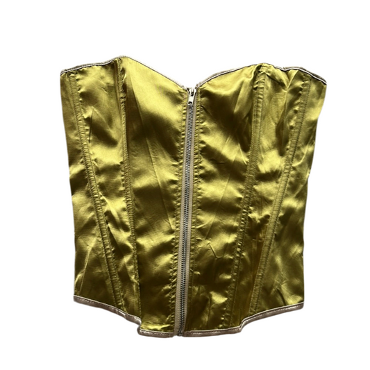Yellow Front Zip Strapless Corset Top