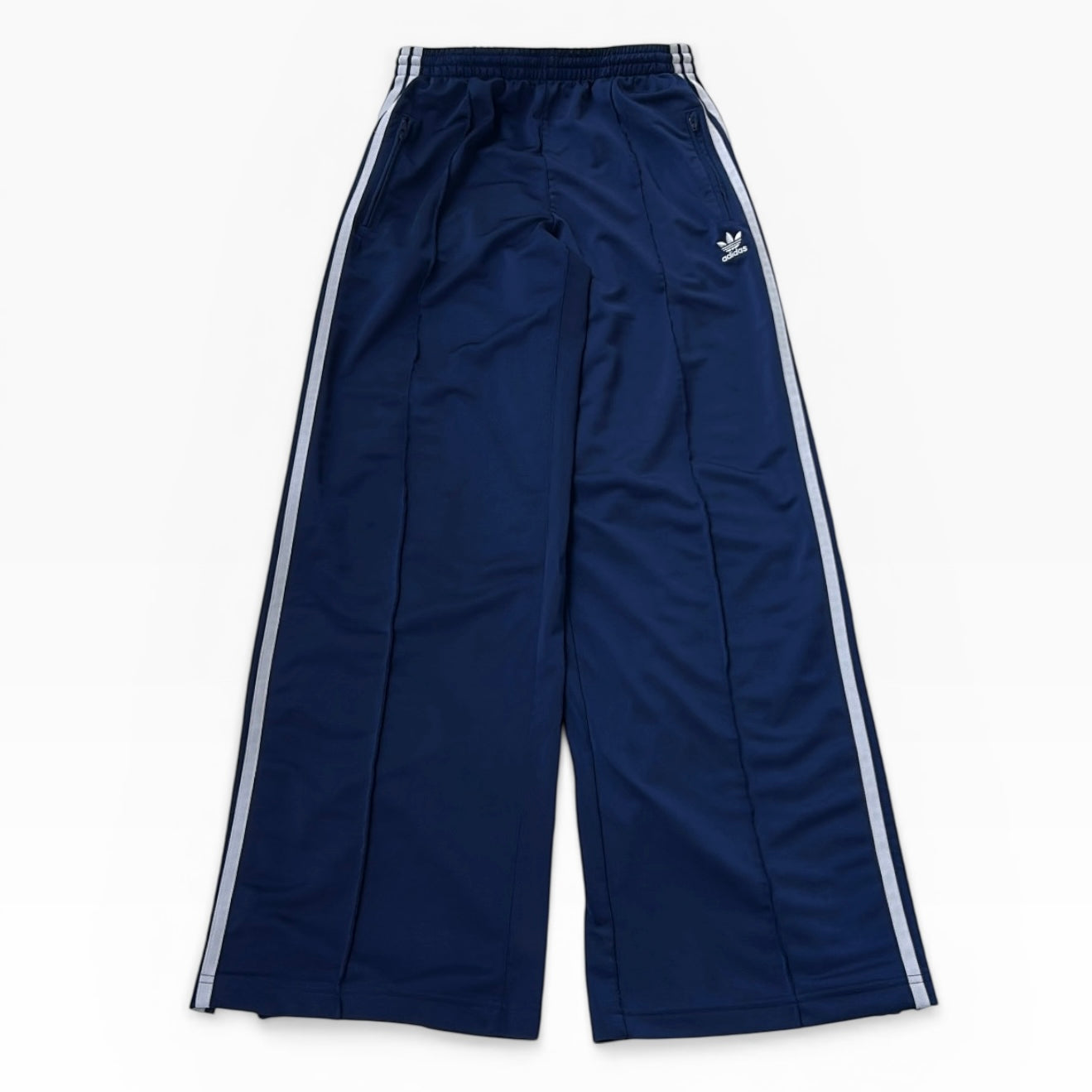 Adidas Dark blue three stripe wide leg adjustable track pants