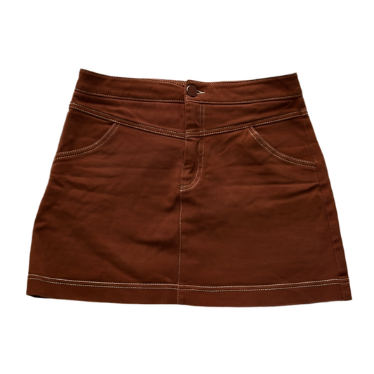 Rust Orange White Lining High-Waisted Elastic Denim Mini Skirt