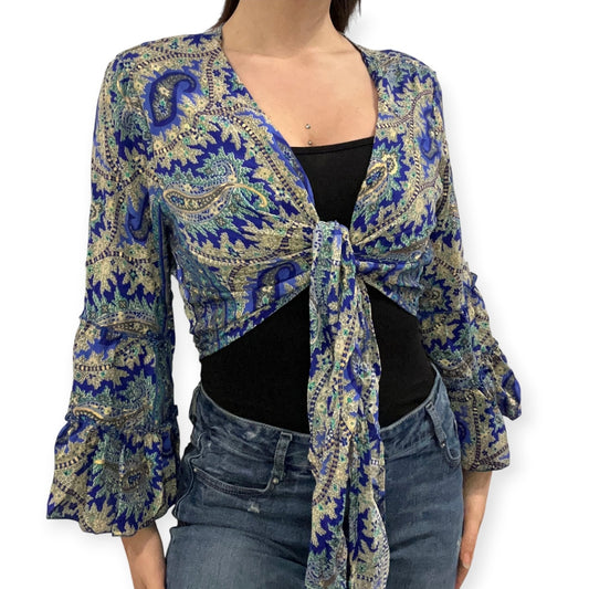 Dead stock retro coloublock royal blue x gold  tie top