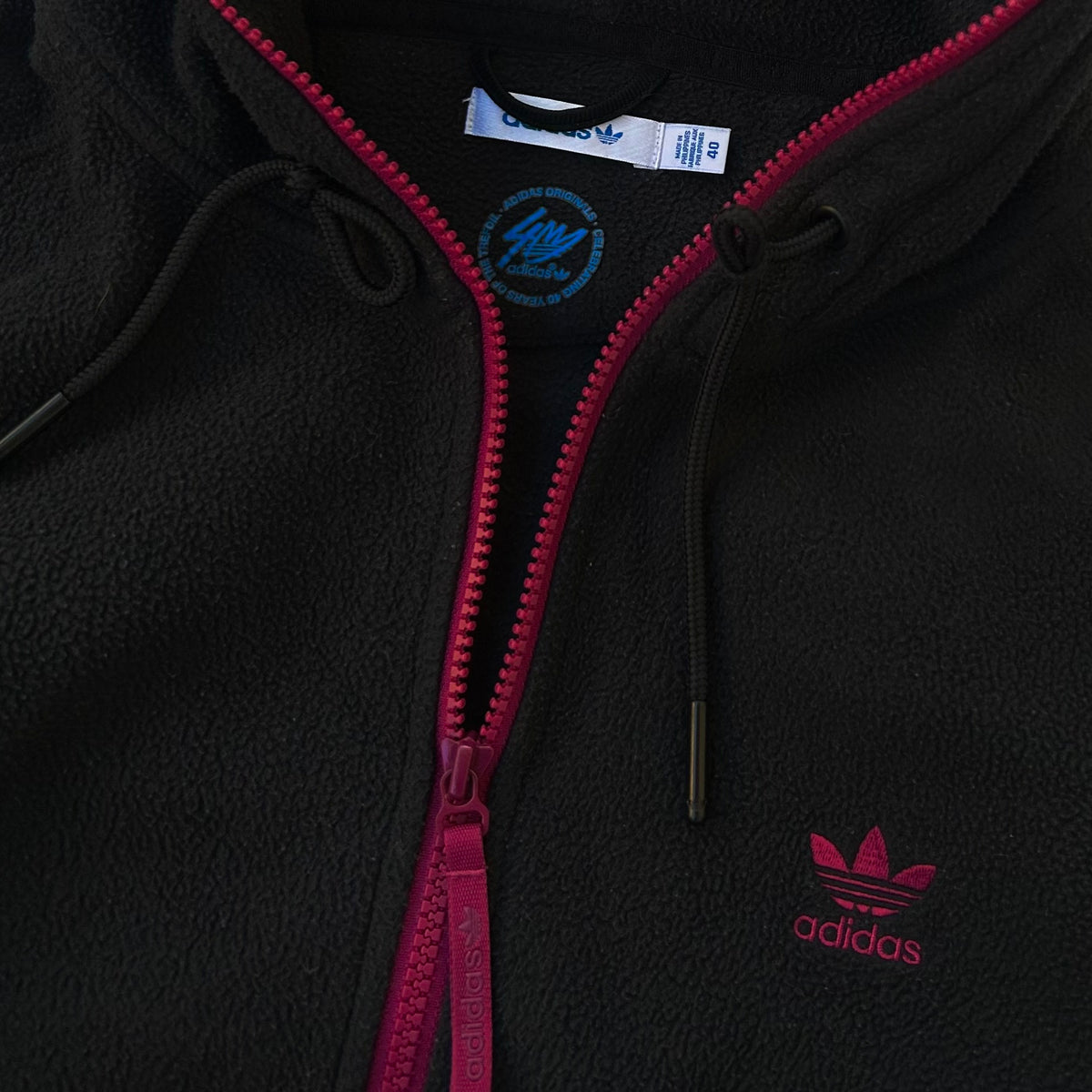 Adidas originals black x hot pink fleece jacket