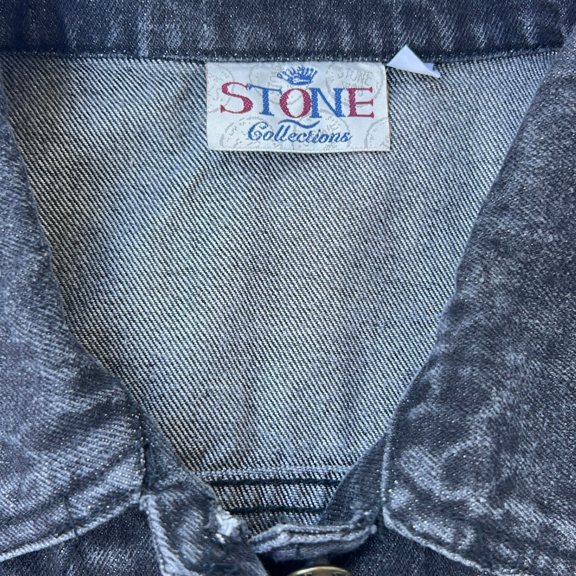 STONE black vintage denim vest jacket