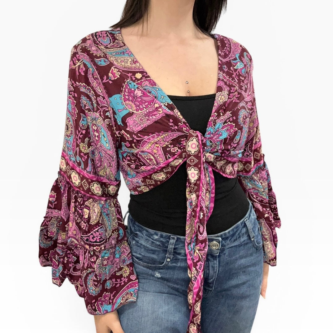 Dead stock retro coloublock hot pink tie top