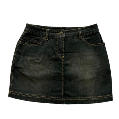 Washed Out Effect Elastic Denim Mini Skirt