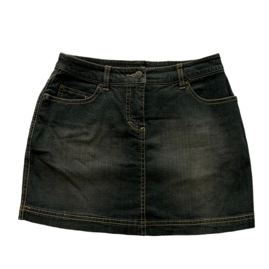 Washed Out Effect Elastic Denim Mini Skirt