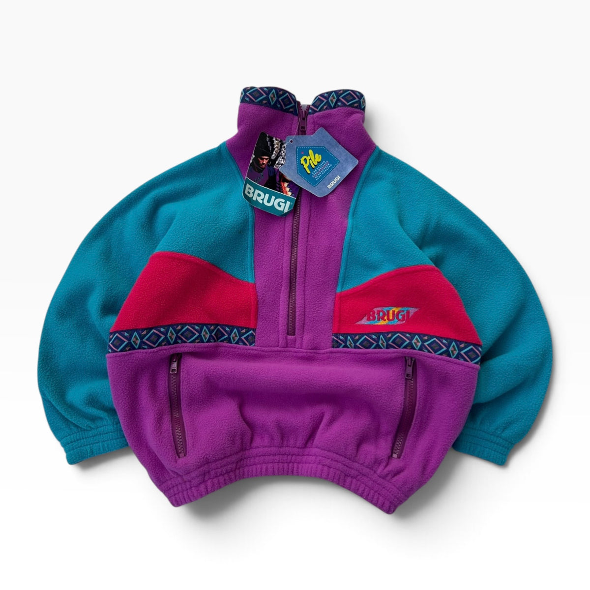 1/4 Zip Brugi cropped 3/4 sleeve colourful fleece