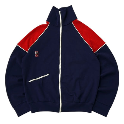 Vintage Navy x Red Full Zip Embroidery Dog Patch Jacket