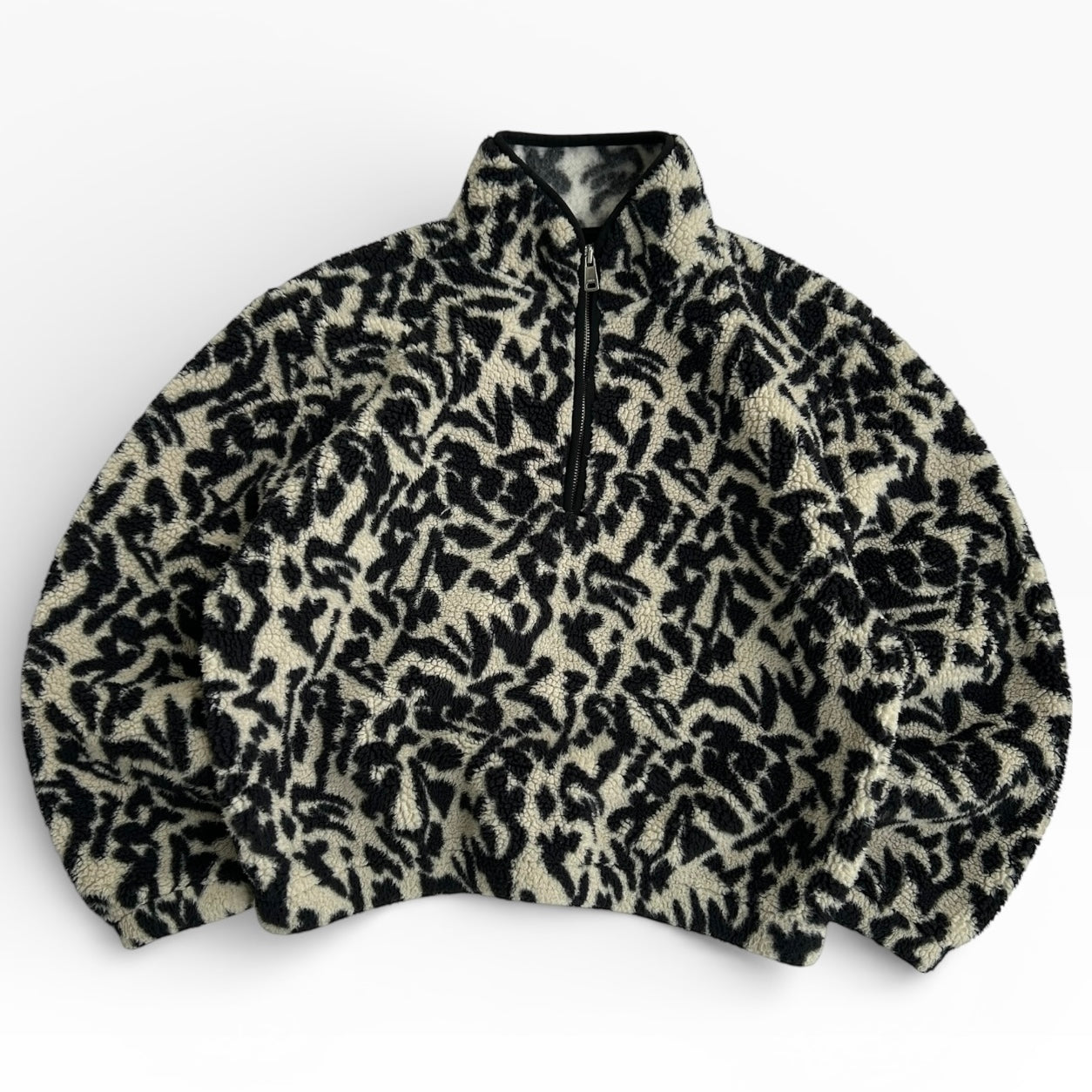 ONLY 1/4 Zip Fuzzy Black & White Fleece