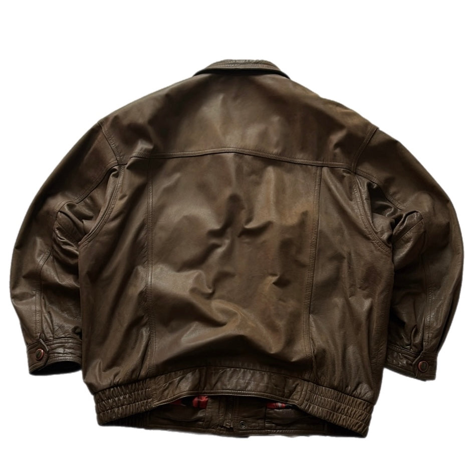 Brown Leather Bomber Fit Jacket
