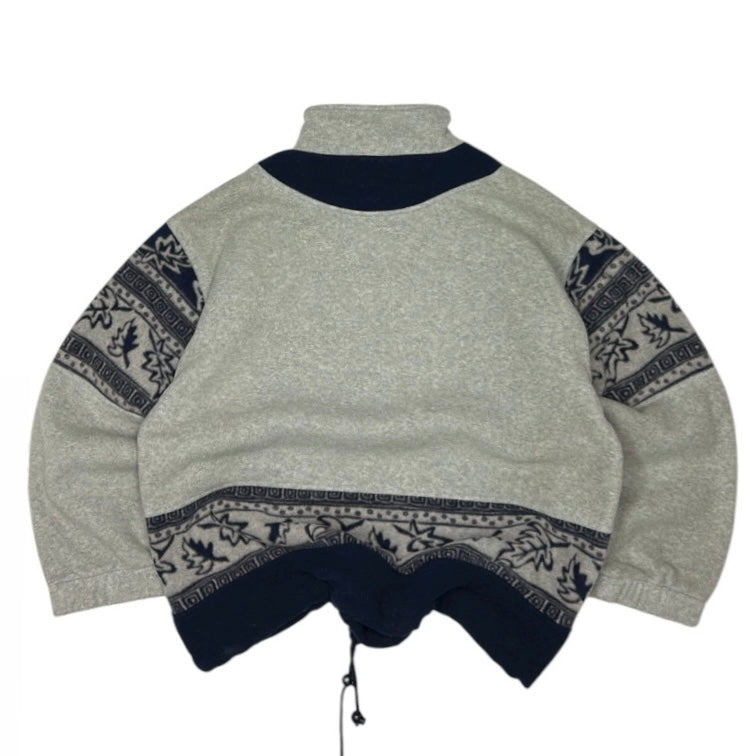 Vintage Thick Fashion Affairs Grey x Navy Patterns 1/4 Zip Fleece
