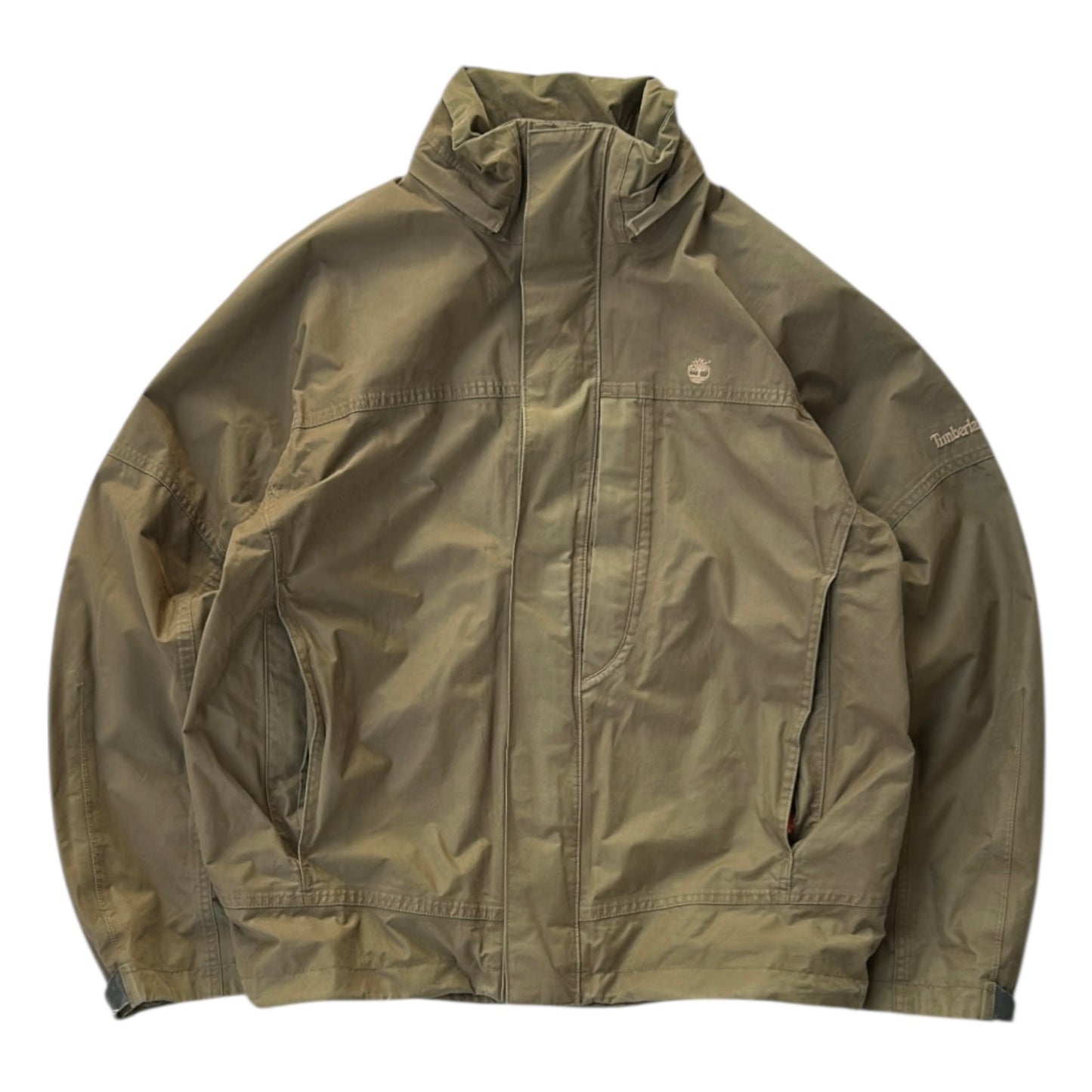 Timberland Khaki Full Zip Adjustable Jacket With Hidden Hoodie