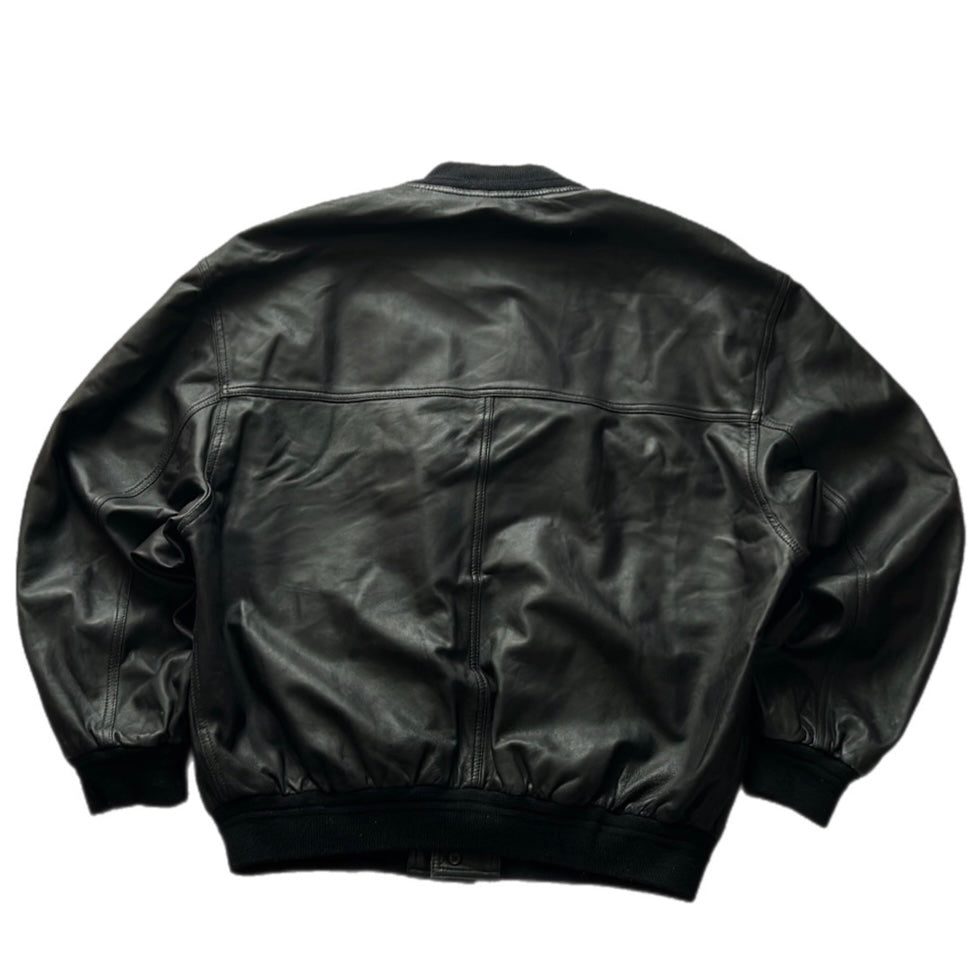 Black Leather Bomber Fit Jacket