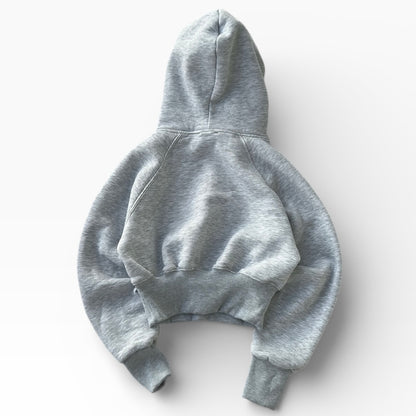 Grey Cropped Hoodie With Inner Fleece Material