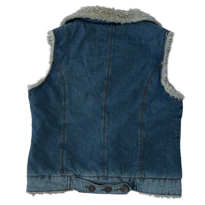 Rare Denim Vest With Checkered & Fuzzy Inside
