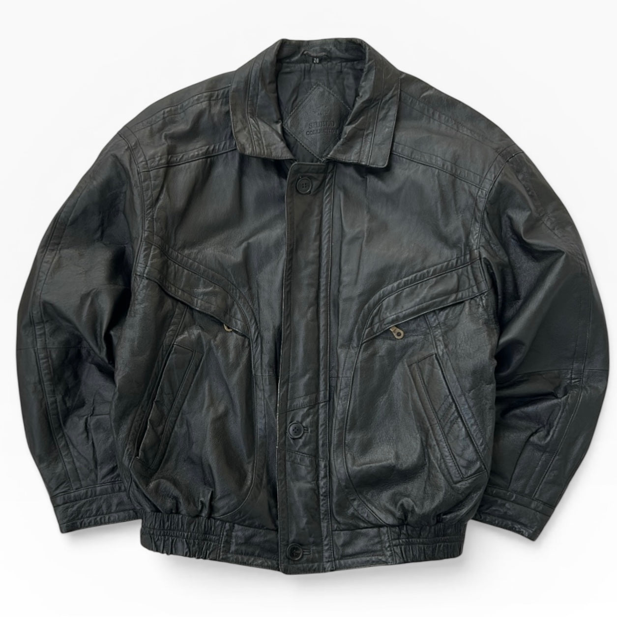 Shield Collection black leather bomber jacket