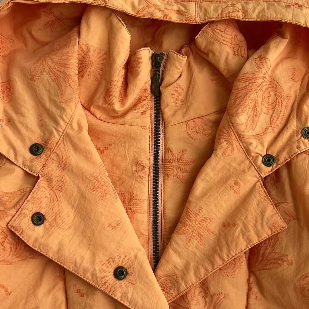 Peach Hooded adjustable Ski Jacket with Embroidered Patterns