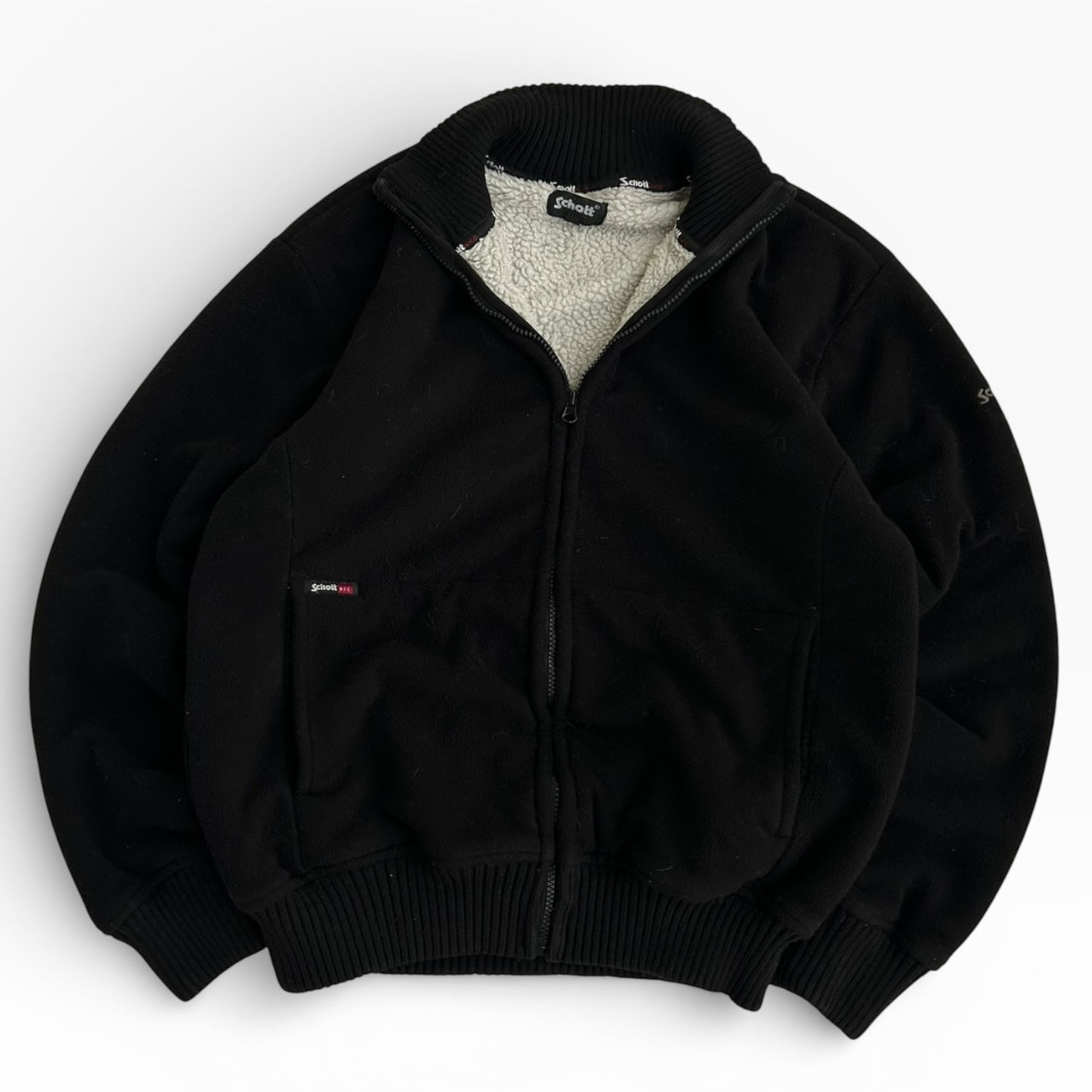 SCHOTT Full Zip Fuzzy Inside Black Fleece Jacket