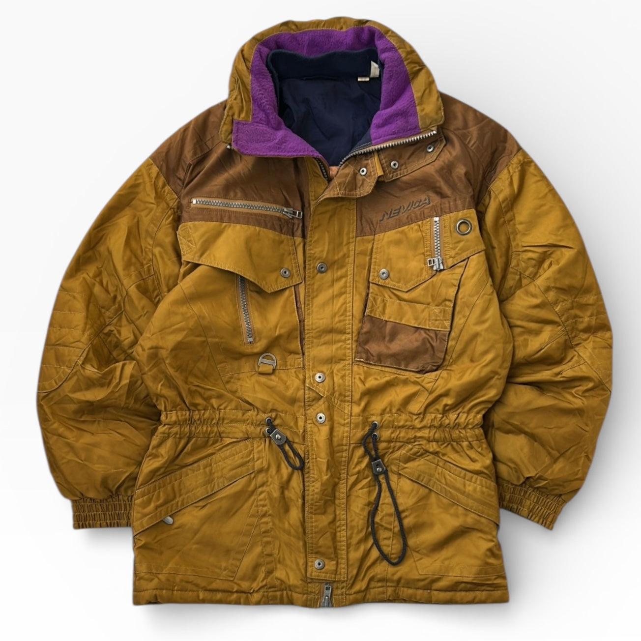 Vintage Nevica 90s Adjustable Ski Jacket Parka – Mustard / Purple Lining (Oversized Fit)