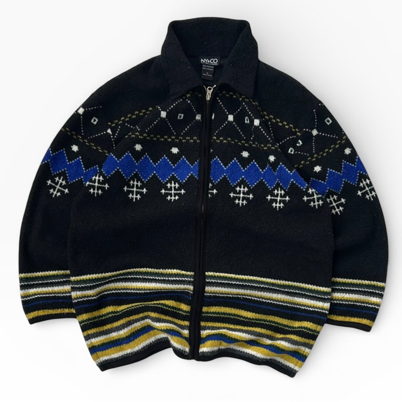 Vintage striped x patterned Full zip Fleece Jacket