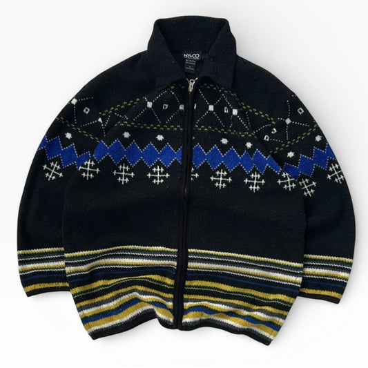 Vintage striped x patterned Full zip Fleece Jacket