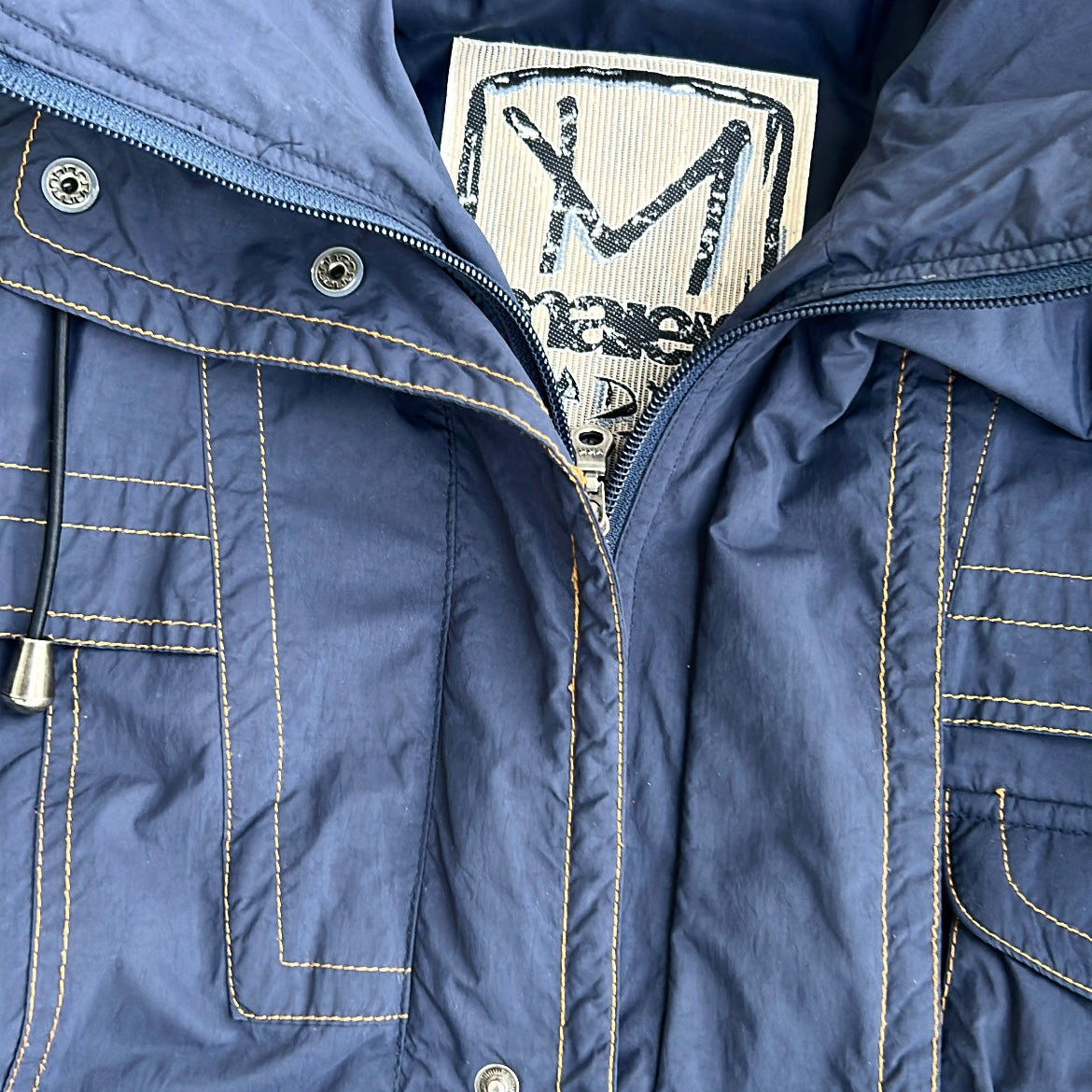 Retro Gore-Tex Dark Blue With Yellow Lining Adjustable Ski Jacket With Hidden Hoodie